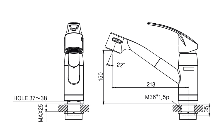 Vòi bếp nóng lạnh cắm chậu rút dây bát sen 2 chế độ nước AM 4006